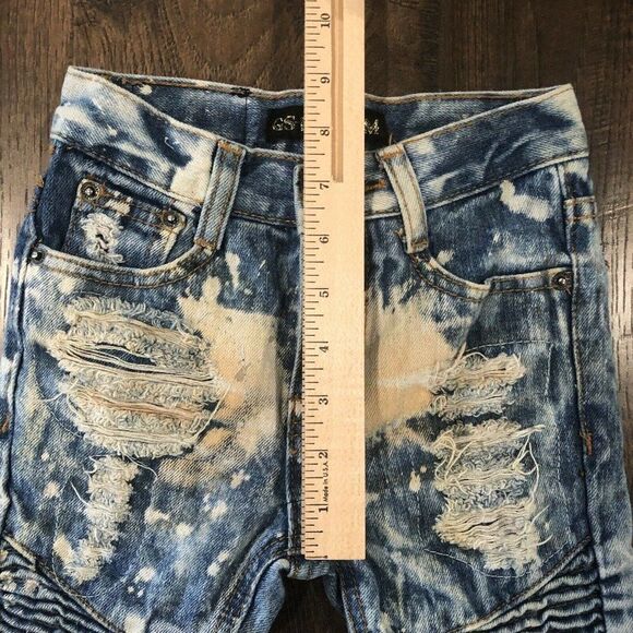 GS-115 Boy’s Size 4 Vintage Style Jeans Bleached Paint Splatters Moto Distressed - Picture 4 of 12